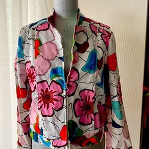 Floral multicolor light cotton jean cut jacket